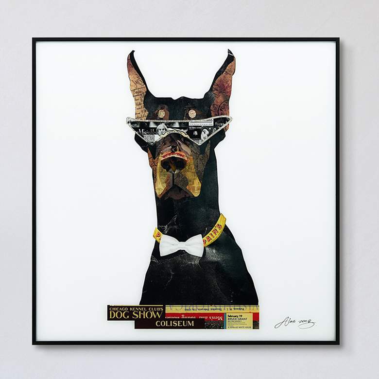 Image 1 Doberman Pinscher 24" Square Framed Printed Glass Wall Art