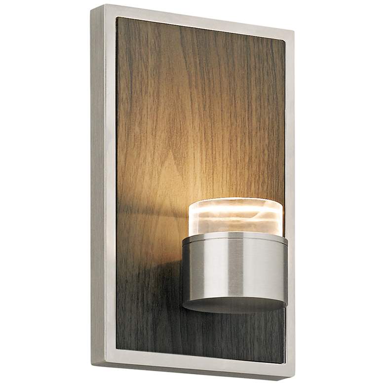 Image 1 Dobson 7 inchH Weathered Gray Oak and Satin Nickel LED Sconce