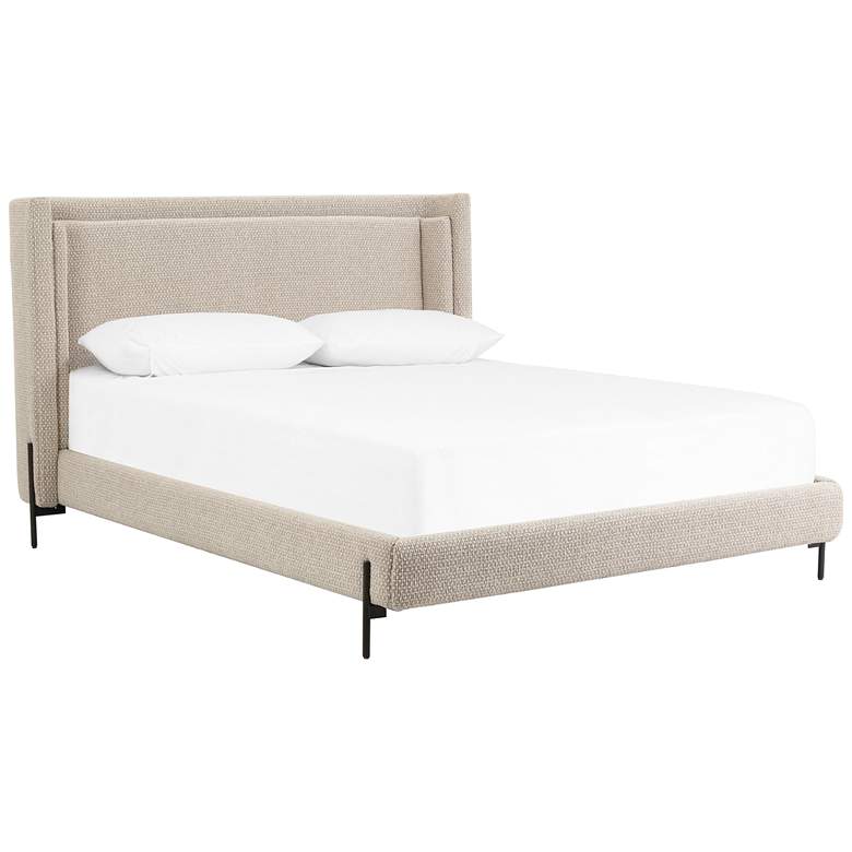Image 1 Dobson Modern Oatmeal Fabric and Iron Queen Bed