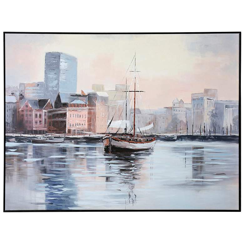 Image 2 Dock City 40"W x 30"H Hand Embellished Framed Canvas Wall Art