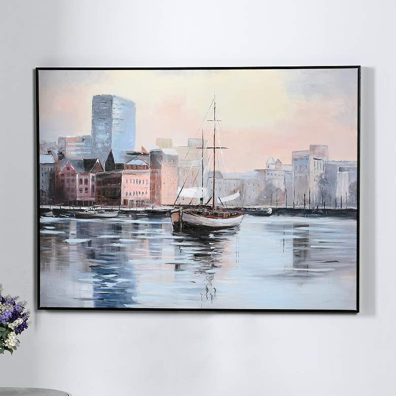 Image 1 Dock City 40"W x 30"H Hand Embellished Framed Canvas Wall Art