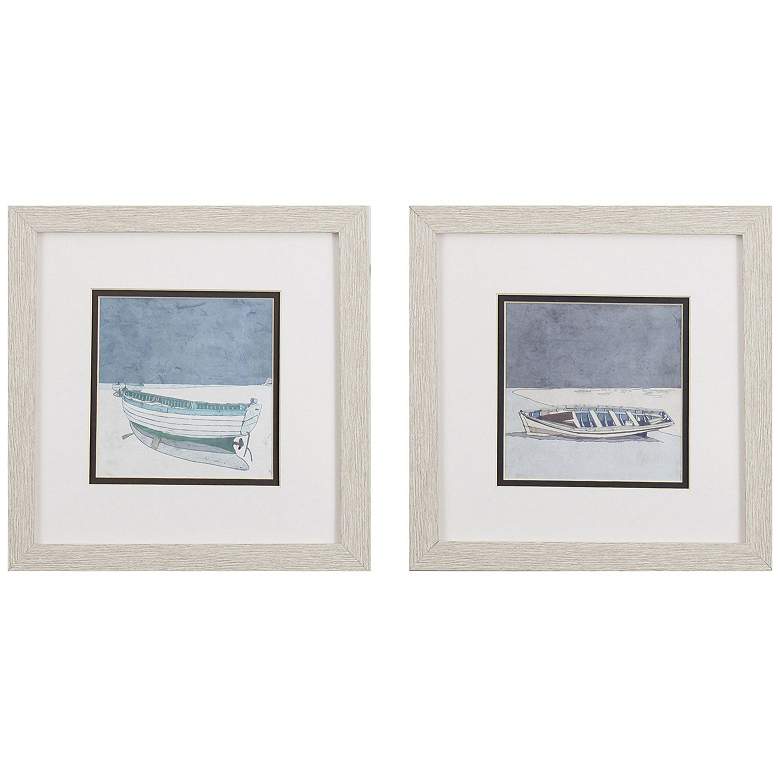 Image 1 Docked Canoe 11"W x 11"H Framed Art Set of 2