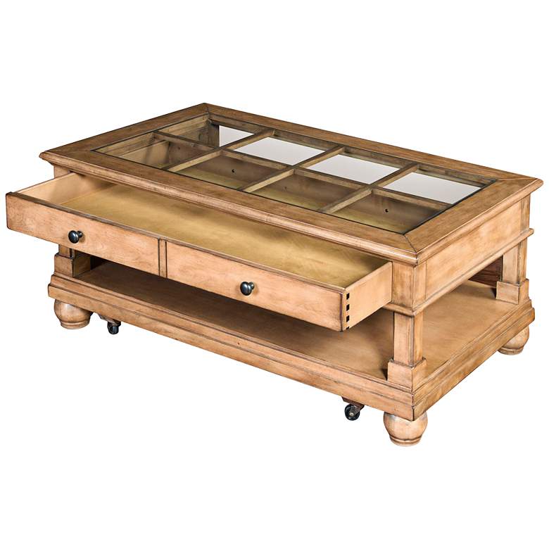 Image 1 Dockside 48 inch Wide Desert Sand Wood and Glass Coffee Table