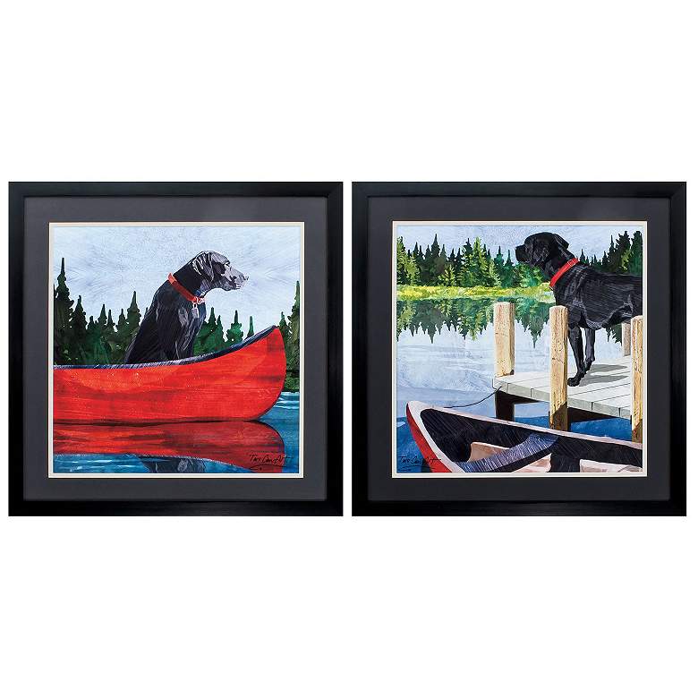 Image 1 Dogs on Lake 24"W x 24"H Framed Art Set of 2
