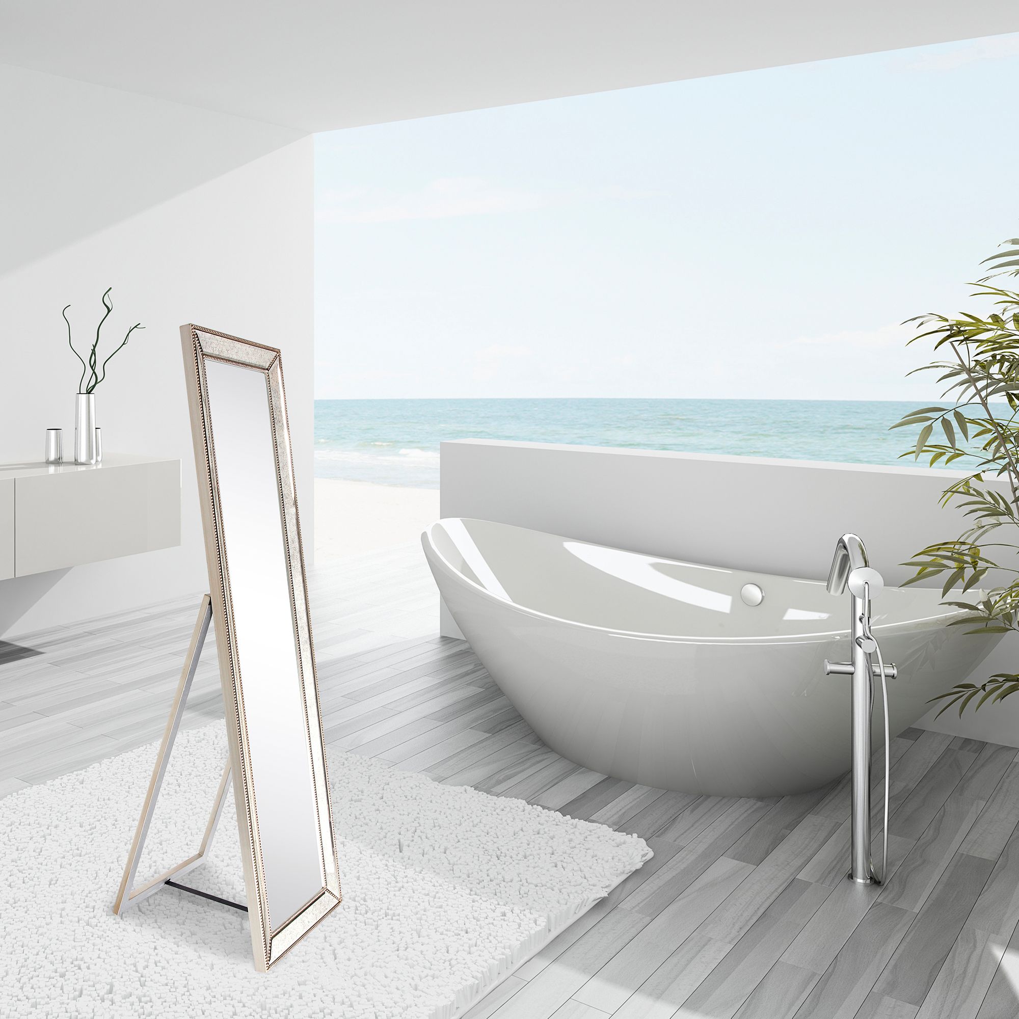 Dola Champagne Bead 18" x 64" Rectangular Cheval Mirror in scene