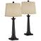 Dolbey Bronze Tapered Column Burlap Linen Table Lamps Set of 2