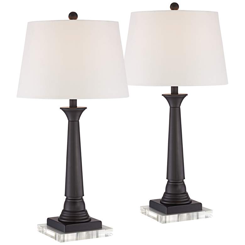 Image 1 Dolbey Bronze Tapered Column Table Lamps With 7" Square Risers