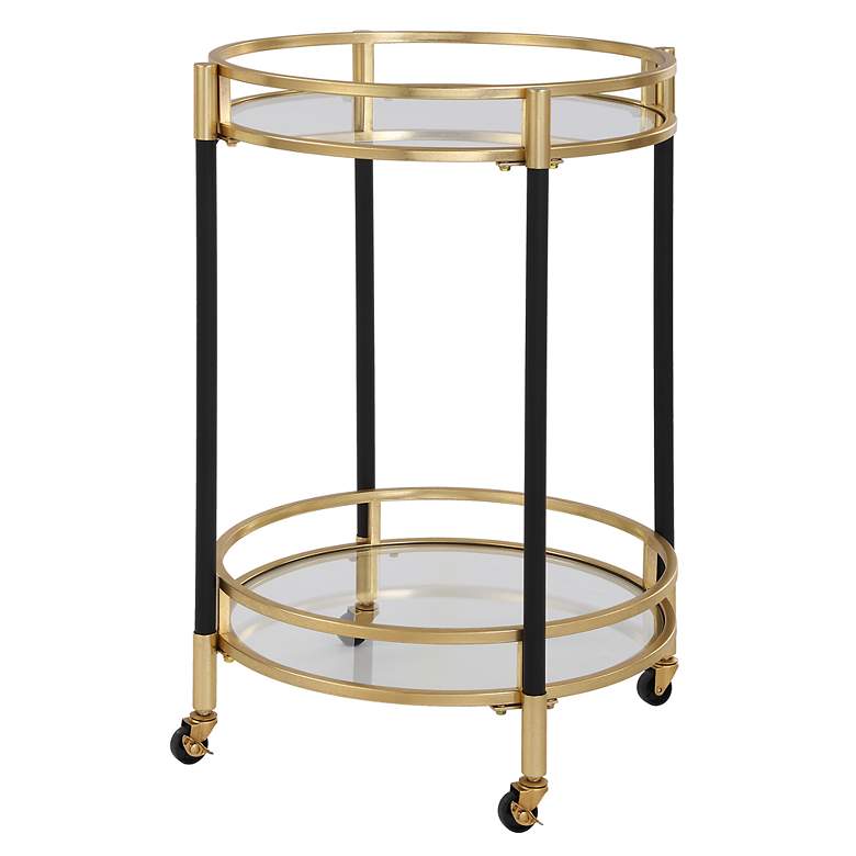Image 2 Dolly 29 3/4" High x 22" Wide Gold and Black Bar Cart