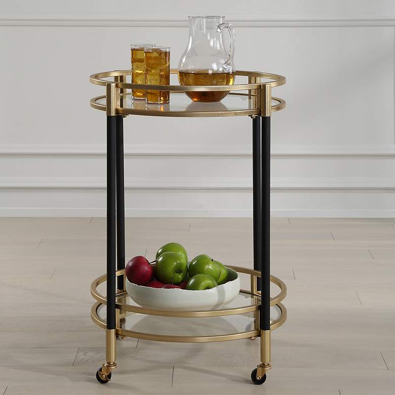 Image 3 Dolly 29 3/4" High x 22" Wide Gold and Black Bar Cart more views