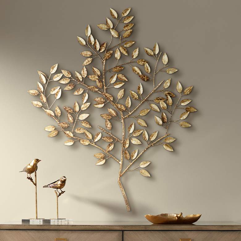 Image 1 Dolma Gold Leaves 36" High Iron Wall Art