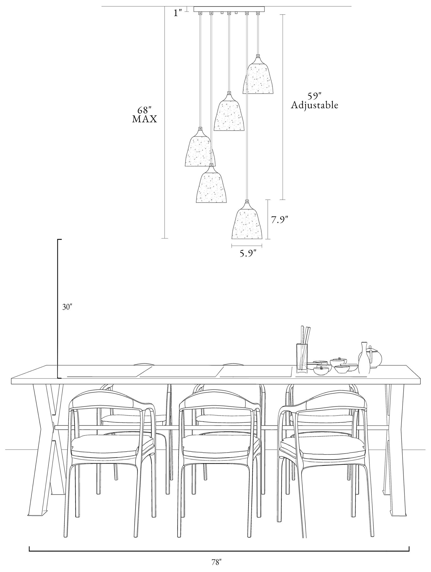 Dolohovstrout 5-Light Cluster Glass Island Pendant Light