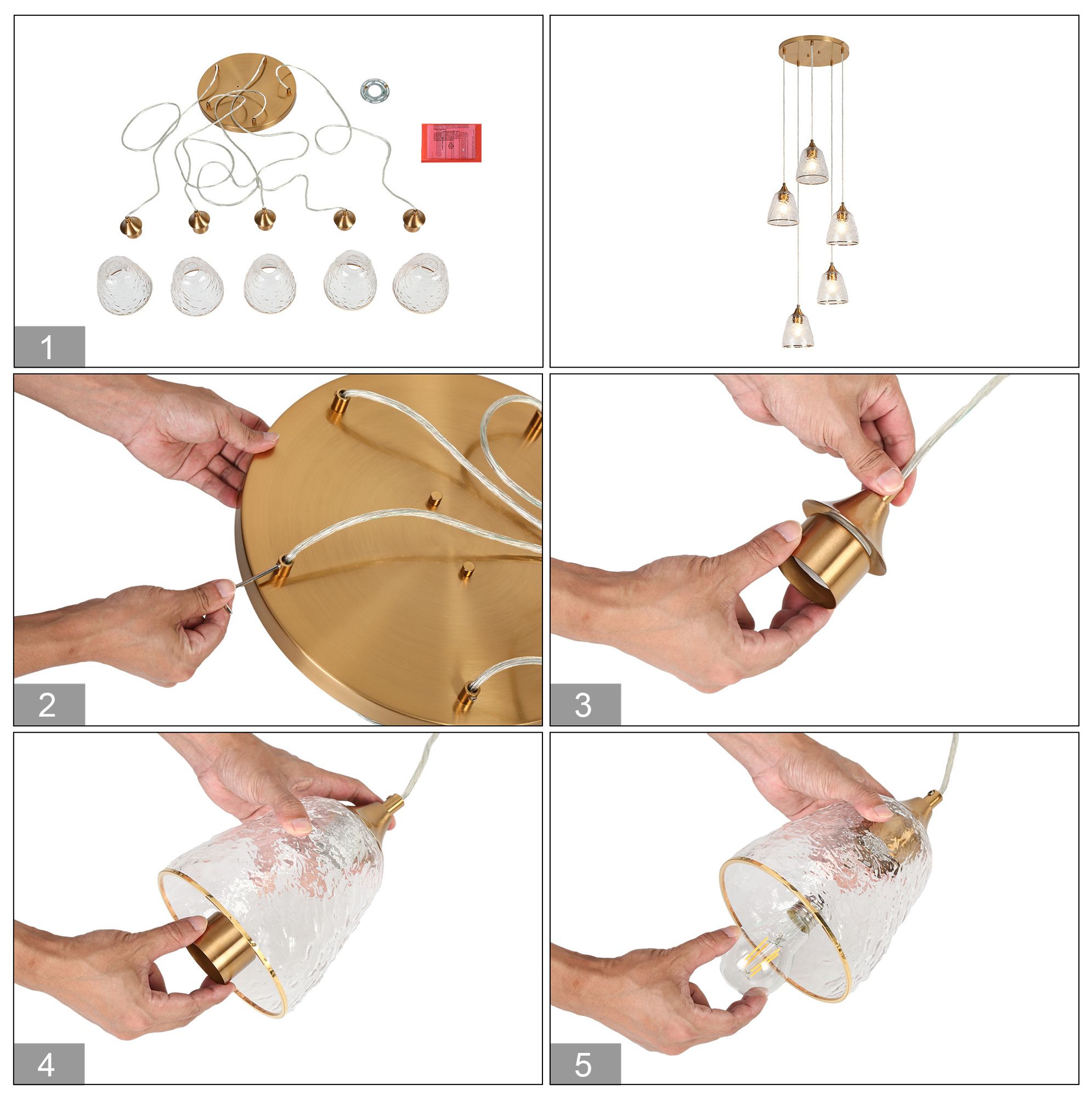 Dolohovstrout 5-Light Cluster Glass Island Pendant Light