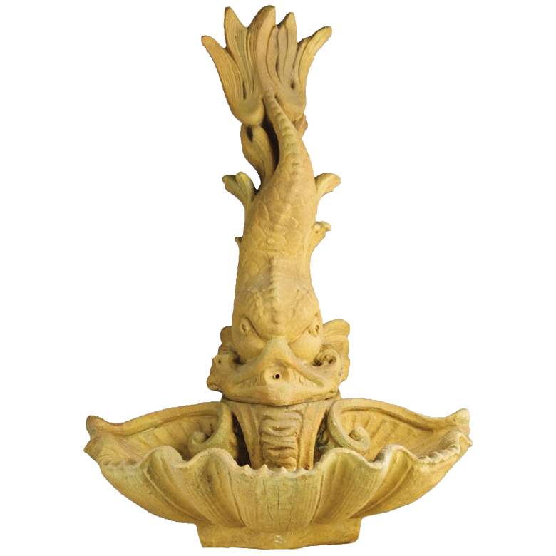 Image 1 Dolphin Spitting and Shell 34"H Sandstone Outdoor Fountain