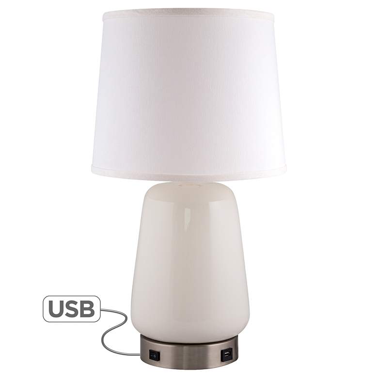 Image 1 Dom White Gum Drop Accent Table Lamp w/ Outlet and USB Port