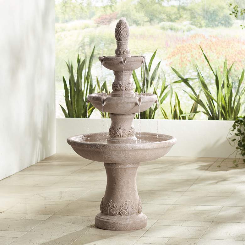 Image 1 Domanico 57 inch High Three Tier Sandstone Outdoor Fountain