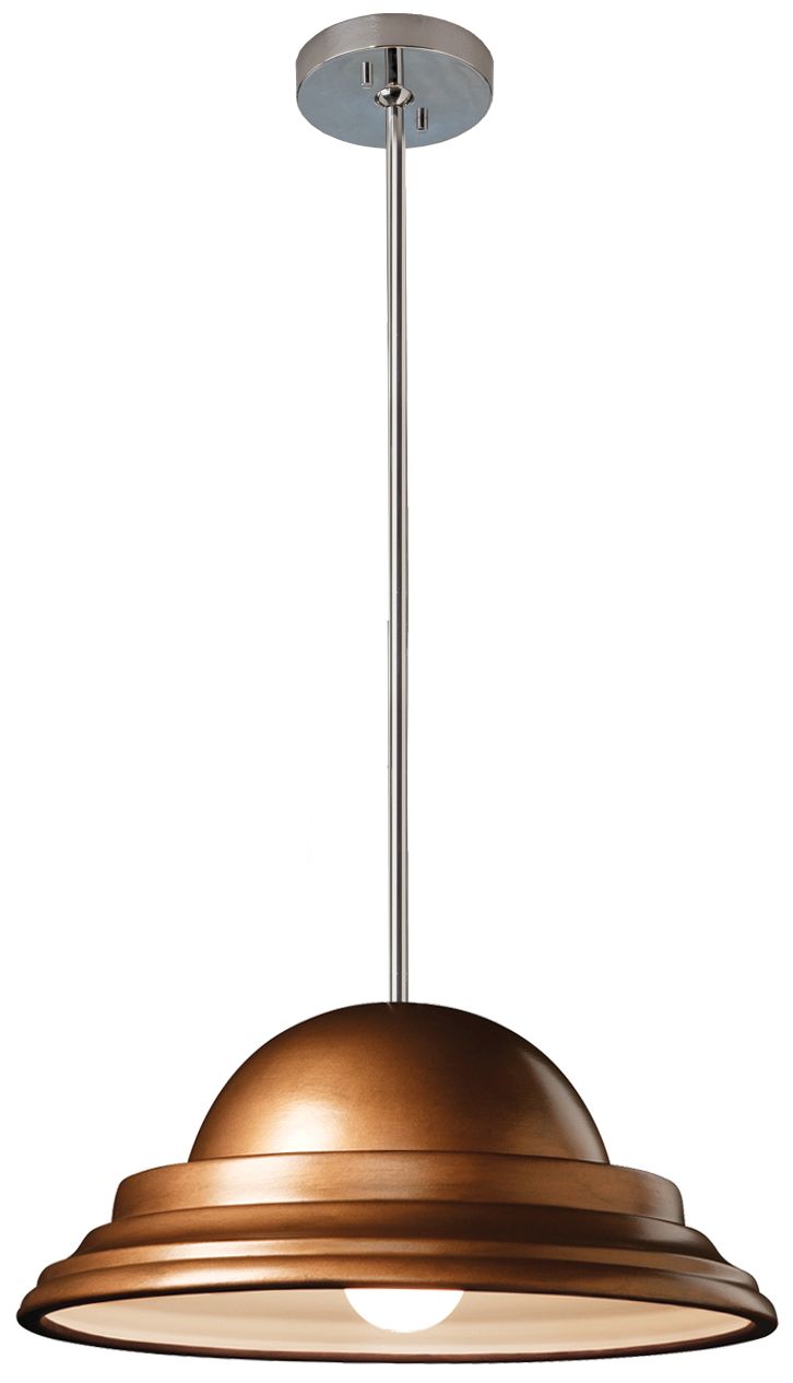Dome Pendant - Antique Copper - Polished Chrome - Rigid Stem Made to Order