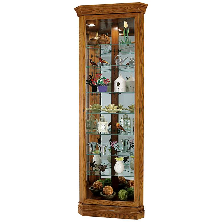 Image 1 Dominic 80 inch High Legacy Oak Corner Curio Cabinet with Lights