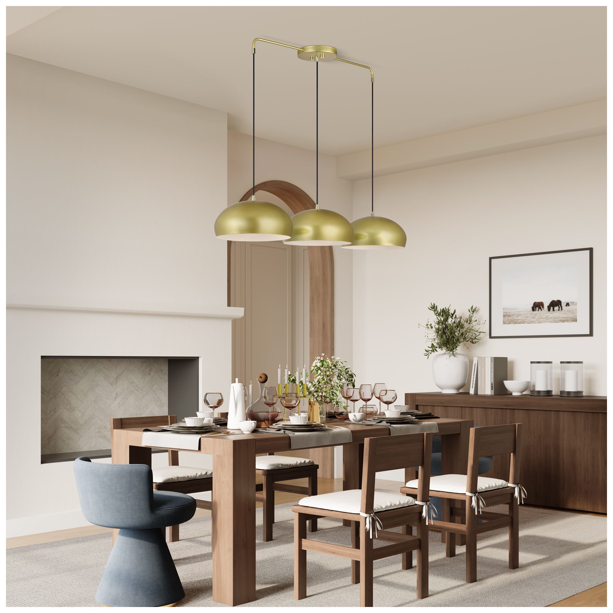 Domma 3 Light Soft Gold Extra Large Linear Chandelier