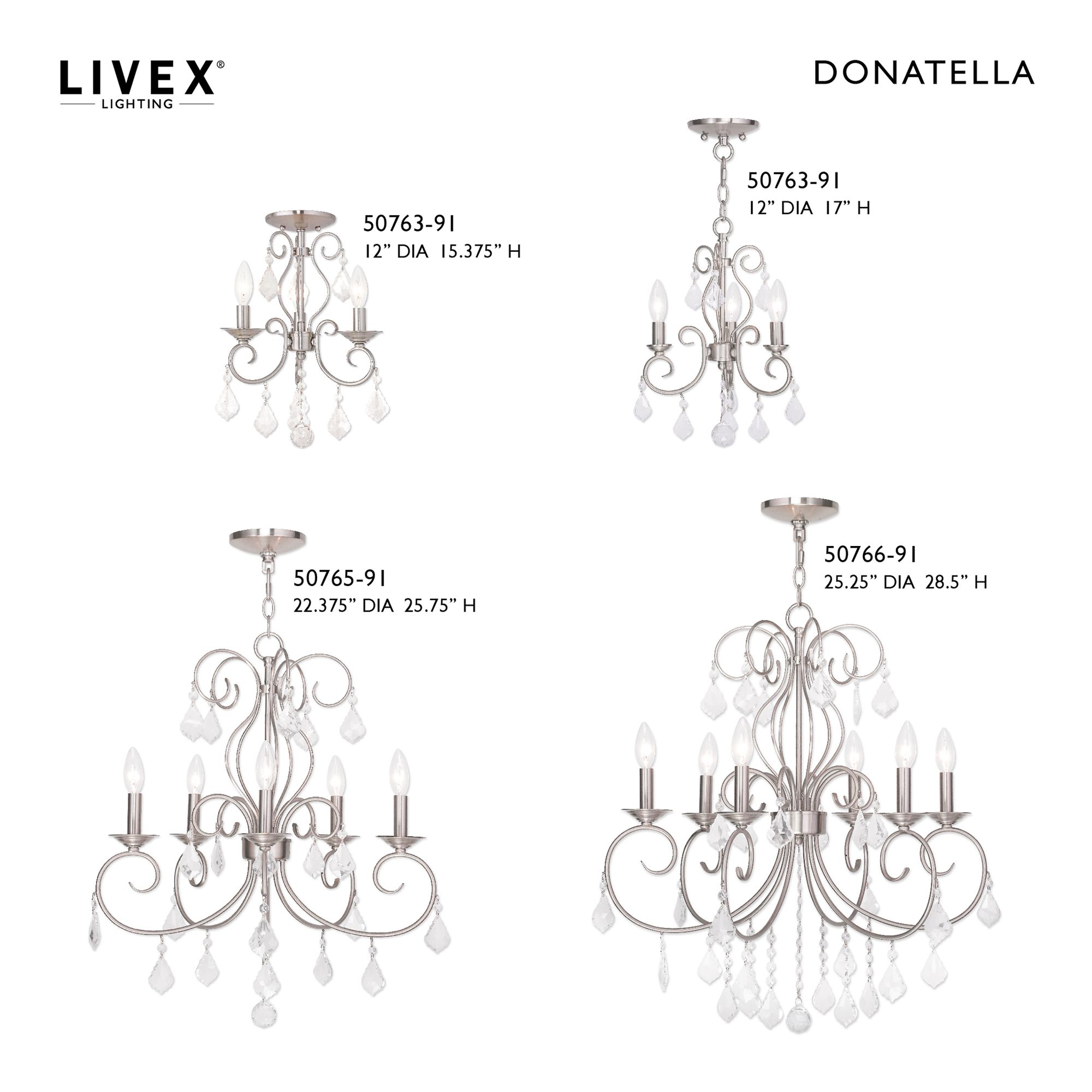 Donatella 22.375-in 5-Light Brushed Nickel Williamsburg Candle Chandelier