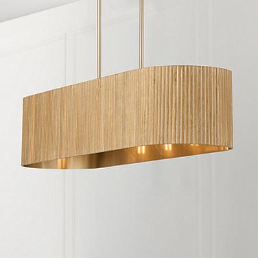 Donovan 44 1/4" Wide Brass and Mango Wood Linear Chandelier