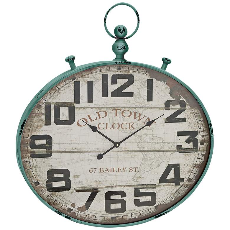 Image 1 Donovan Distressed Green Metal 36 inch High Wall Clock