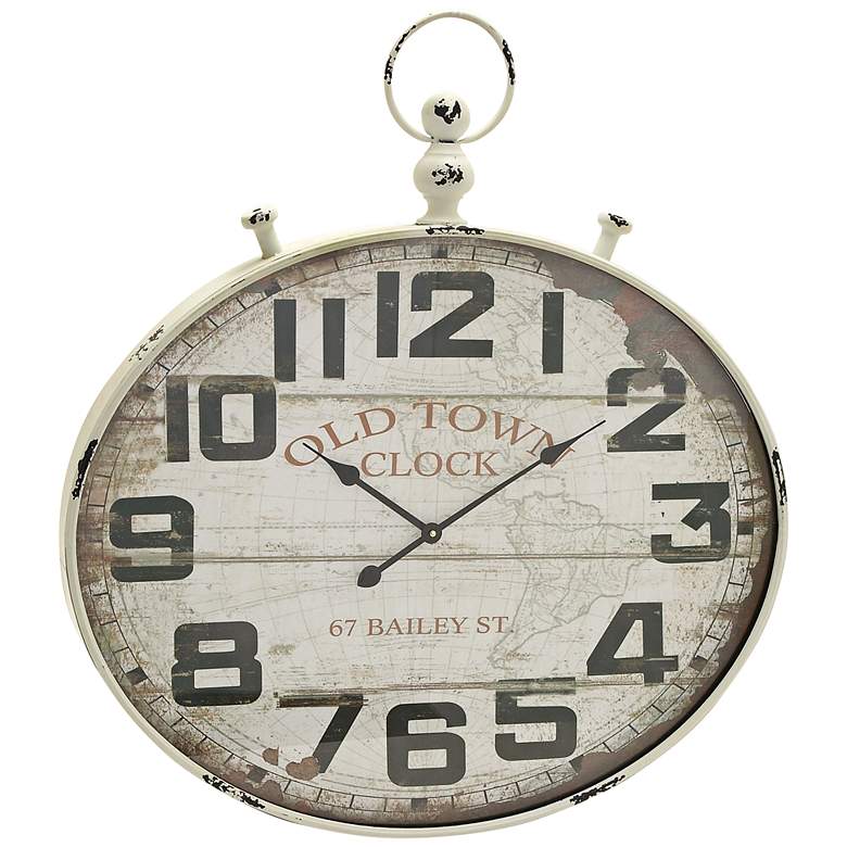 Image 1 Donovan Distressed White Wood and Metal 36" High Wall Clock