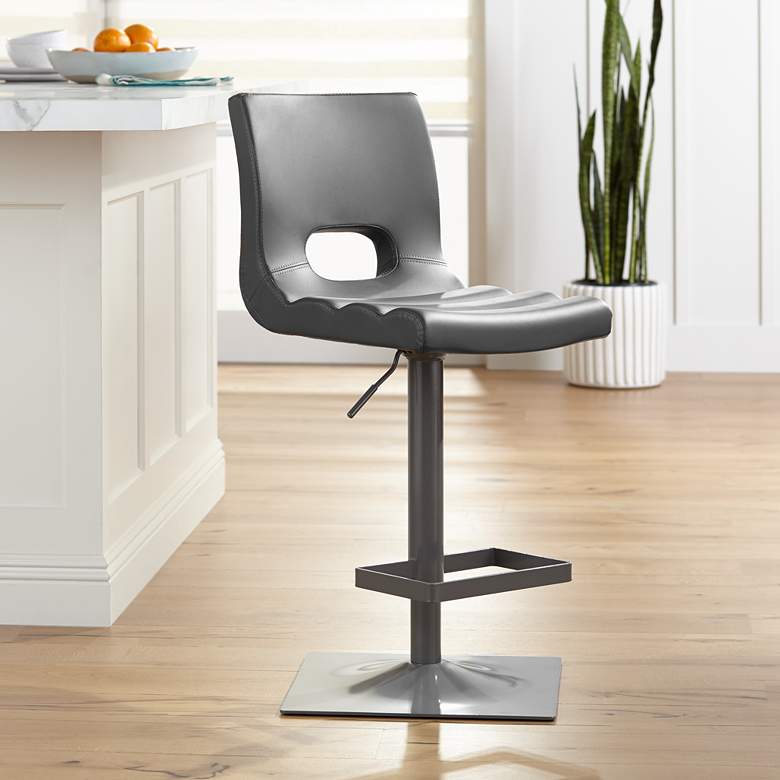 Image 1 Donovan Gray Faux Leather Adjustable Swivel Bar Stool