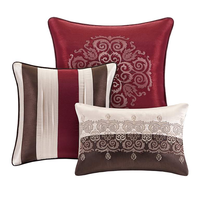 Image 3 Donovan Red Striped 7-Piece Queen Comforter Bed Set more views