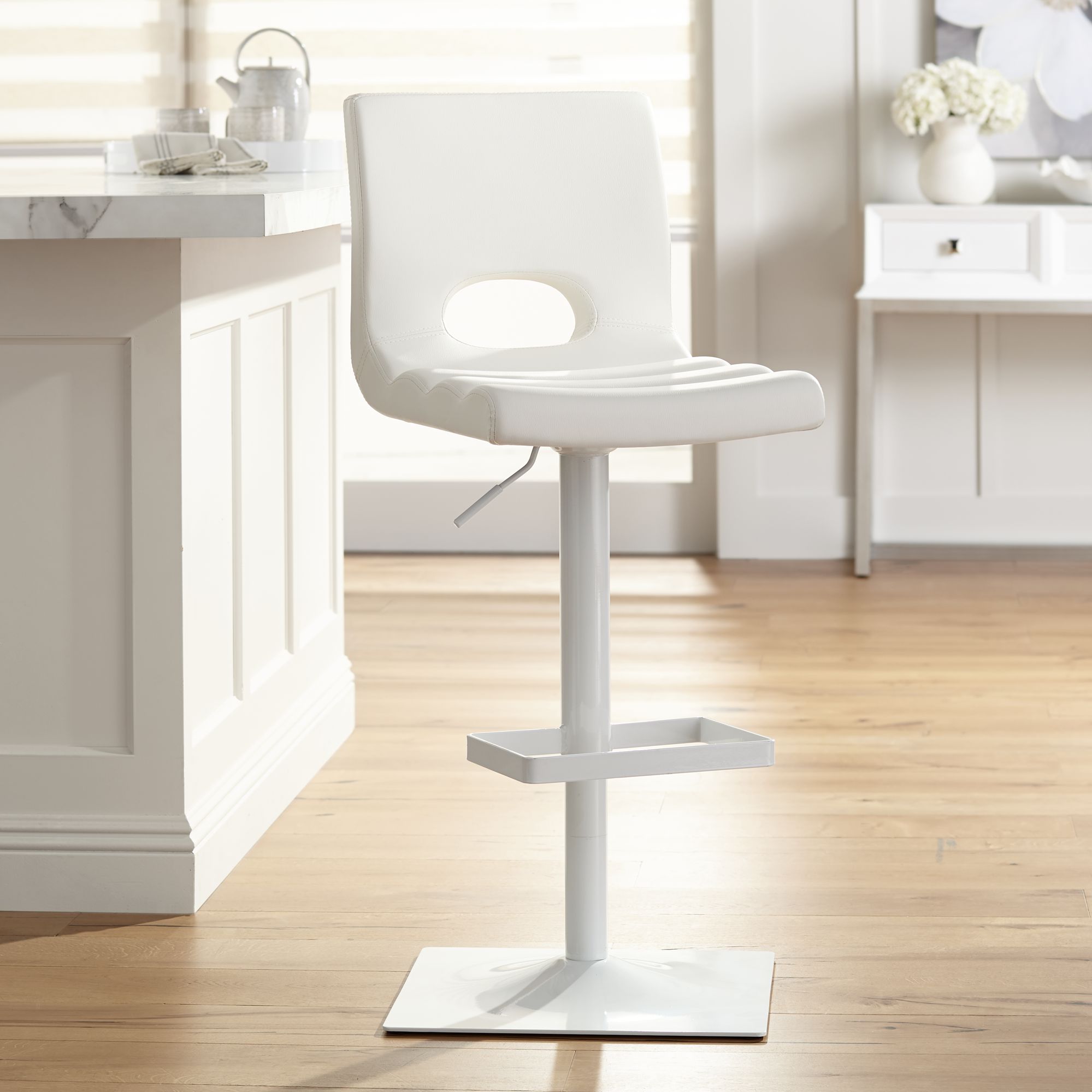 white leather adjustable bar stool