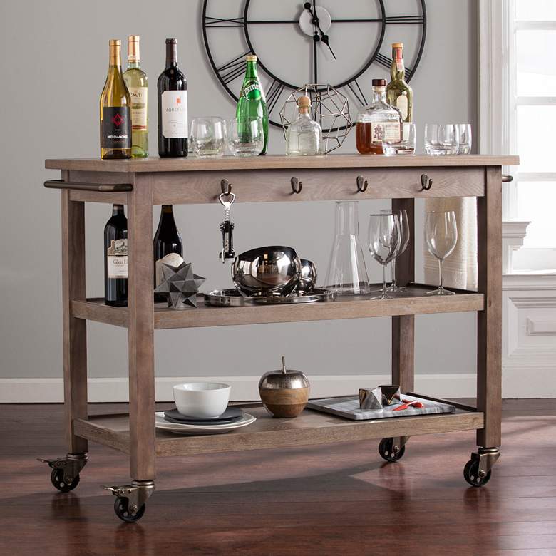 Image 1 Dontos 46 1/2" Wide Whitewashed Burnt Oak Kitchen Bar Cart