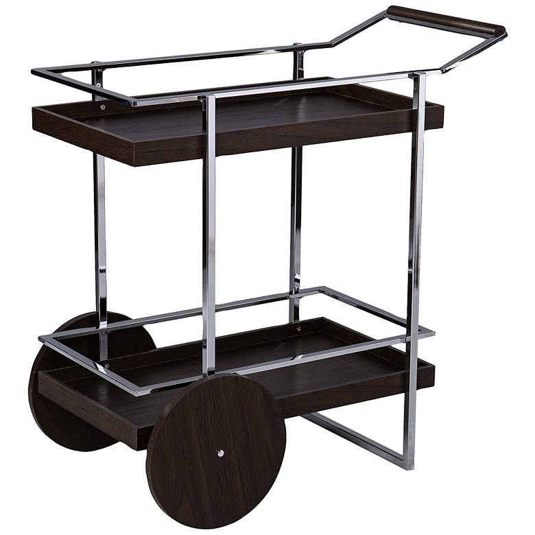 Image 2 Dorben 34 1/4 inch Wide Dark Brown and Chrome Rolling Bar Cart