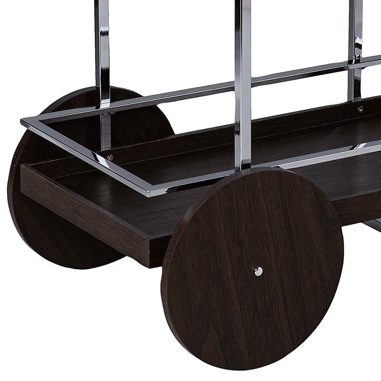 Image 4 Dorben 34 1/4 inch Wide Dark Brown and Chrome Rolling Bar Cart more views
