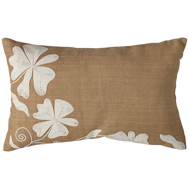 Image 1 Dori Jute Burlap 23 x 14 Lumbar Pillow with Floral Pattern