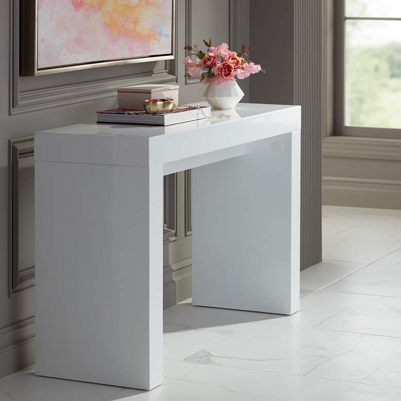 Image 1 Dorian 47" Wide White Lacquer Rectangular Sofa Console Table
