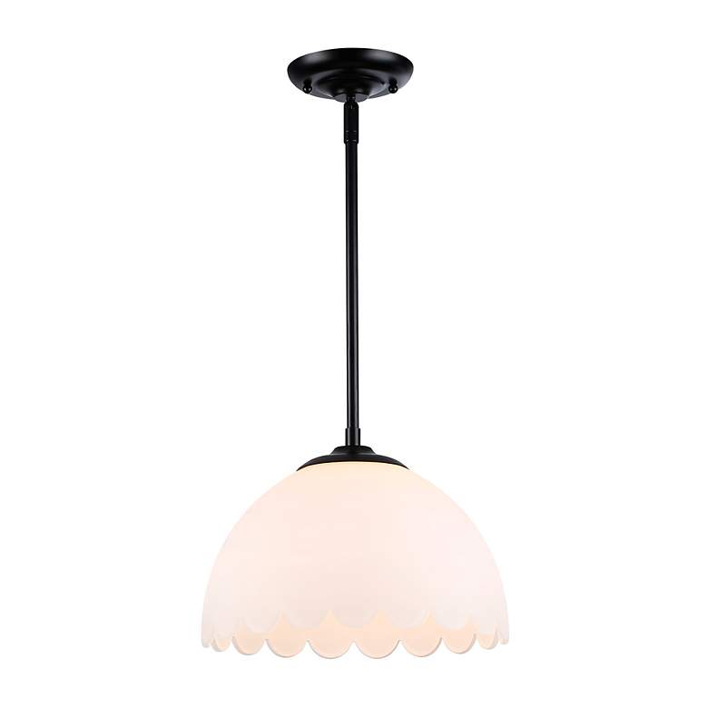 Image 2 Dorinda 1-Light Pendant in Matte Black with Opal Glass more views