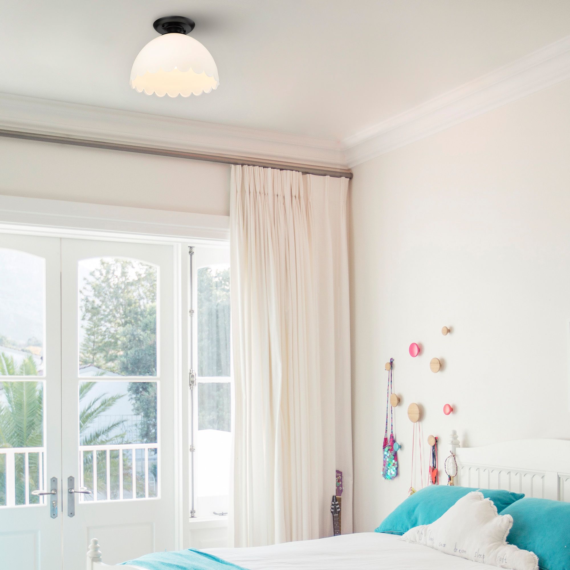 Dorinda 12 1/4" Wide Semi-Flush in Matte Black with Opal