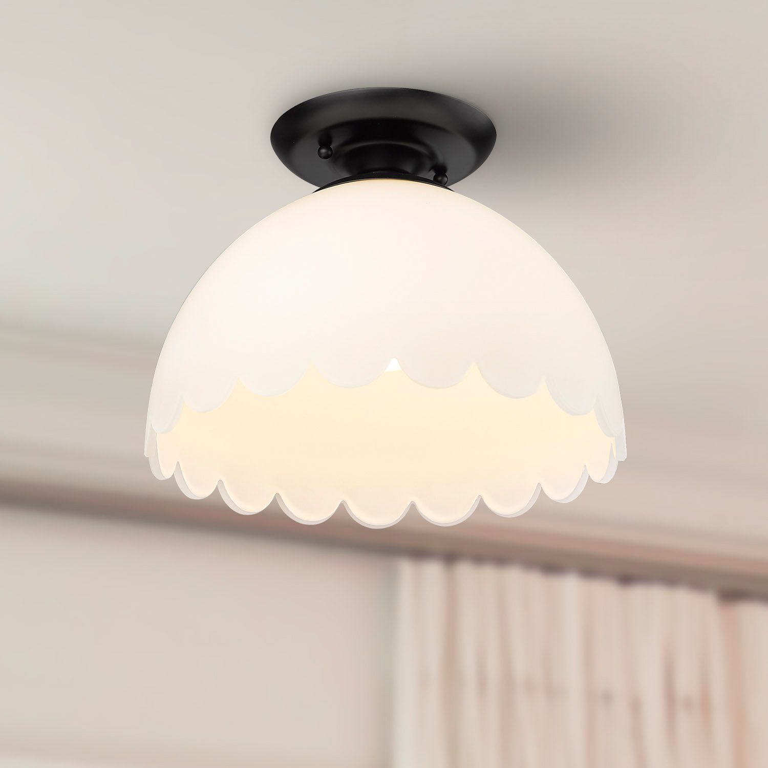 Dorinda 12 1/4" Wide Semi-Flush in Matte Black with Opal