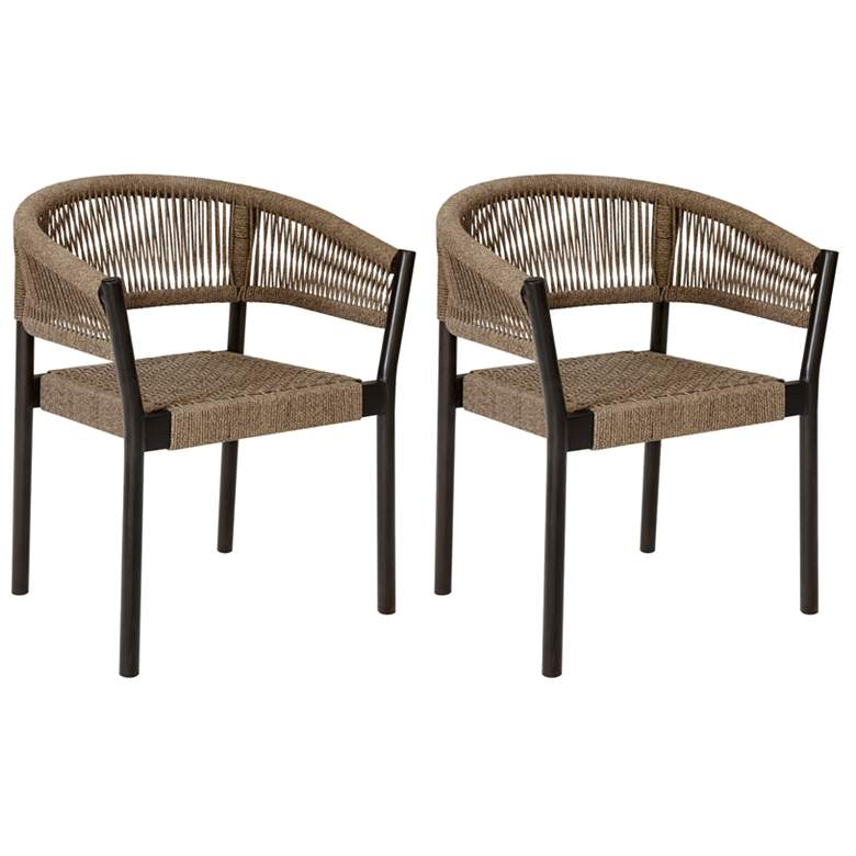 Image 1 Doris Set of 2 Outdoor Dining Chair in Dark Eucalyptus Wood, Truffle Rope