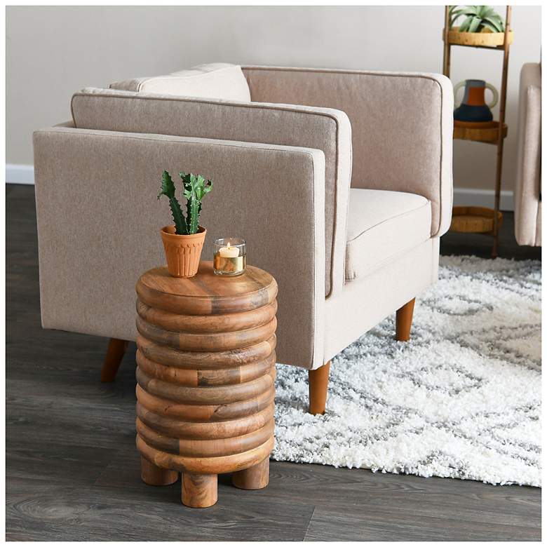 Image 1 Dossier Vintage Solid Wood End Table or Stool, Natural Finish