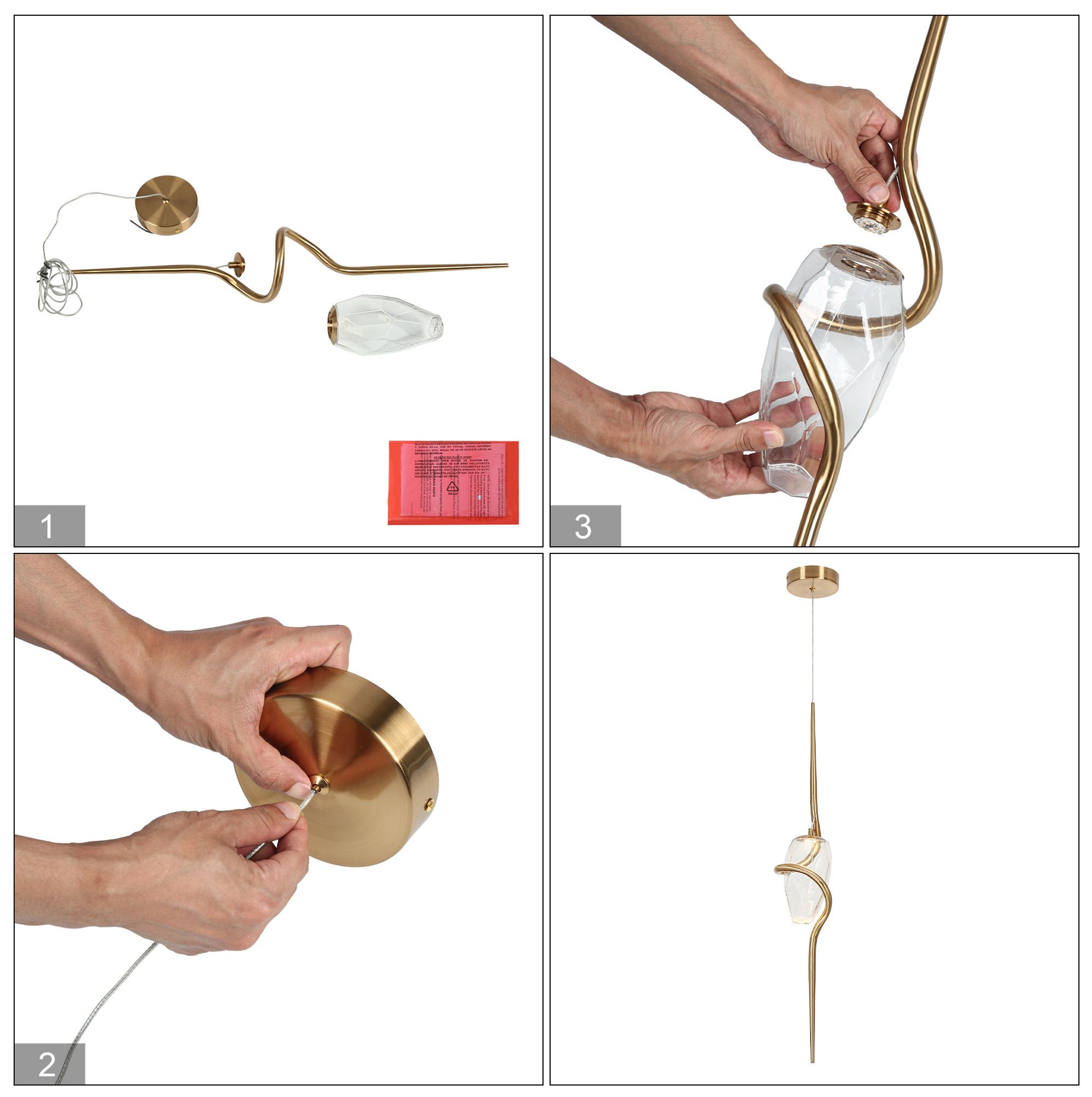 Doteaey 1-Light LED Gold Glass Pendant Light