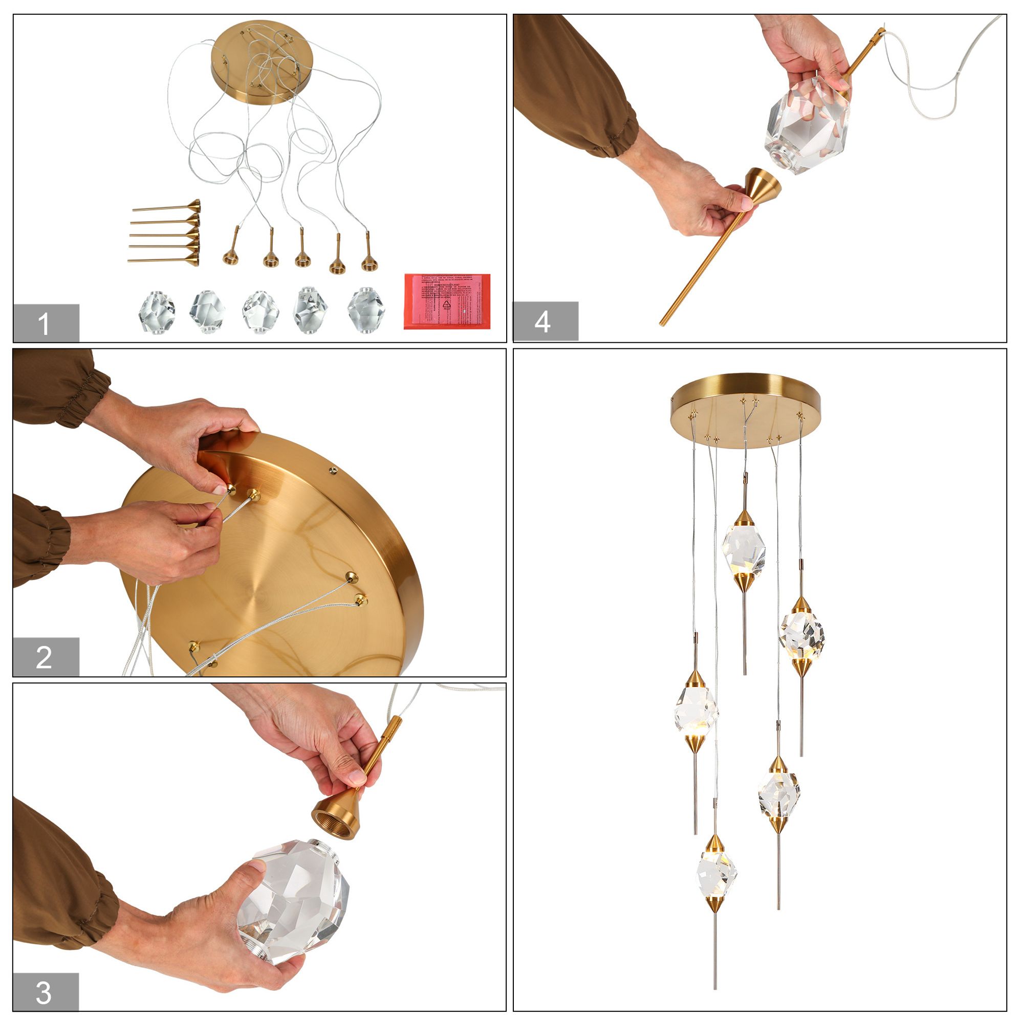 Doteaey 5-Light Gold Cluster LED Crystal Island Pendant Light Made to Order