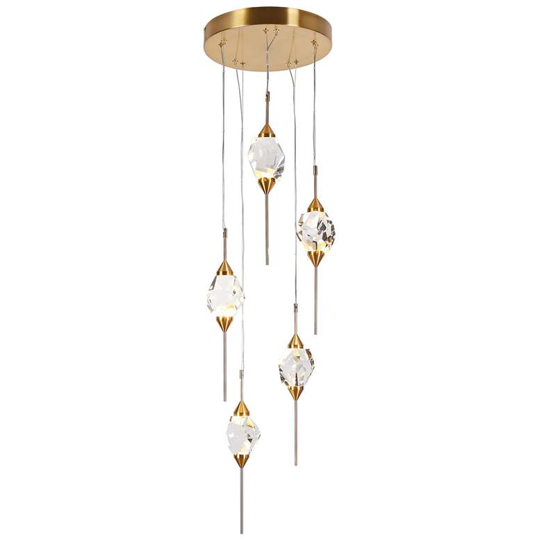 Image 1 Doteaey 5-Light Gold Cluster LED Crystal Island Pendant Light