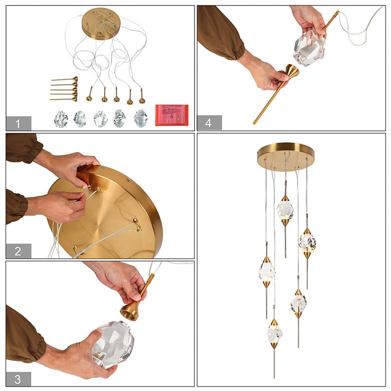 Image 7 Doteaey 5-Light Gold Cluster LED Crystal Island Pendant Light more views