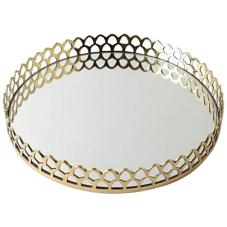 Image 1 Double Arch Polished Brass Mirrored 18 inch Wide Decorative Tray