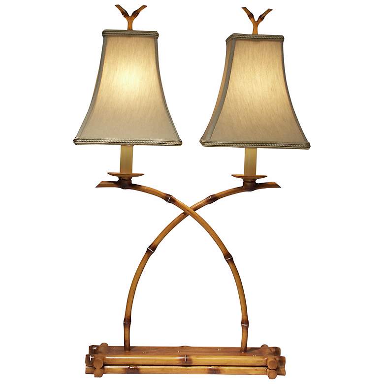Image 1 Double Bamboo Cane Accent Lamp by The Natural Light