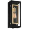 Double Box 15 1/2" High Matte Black and Warm Brass Outdoor Wall Light