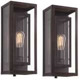 Double Box 15 1/2&quot; High Clear Glass and Bronze Wall Light Set of 2