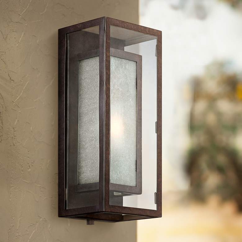 Image 1 Double Box 15 1/2 inch High Frosted Glass and Bronze Wall Light