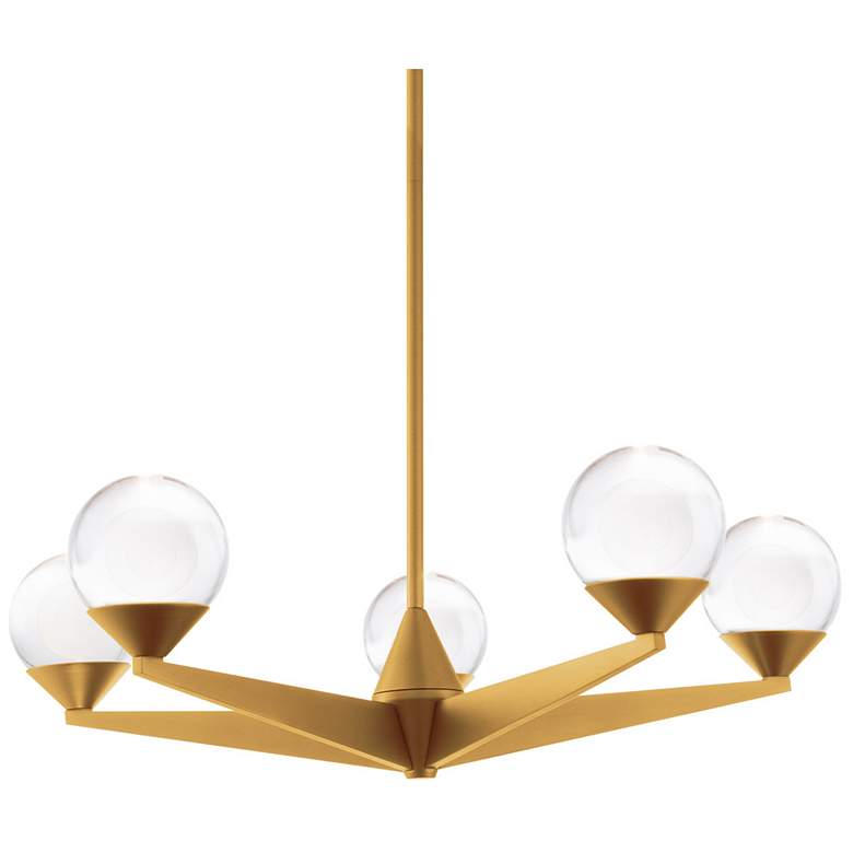 Image 1 Double Bubble 7 inchH x 22.25 inchW 5-Light Chandelier in Aged Brass