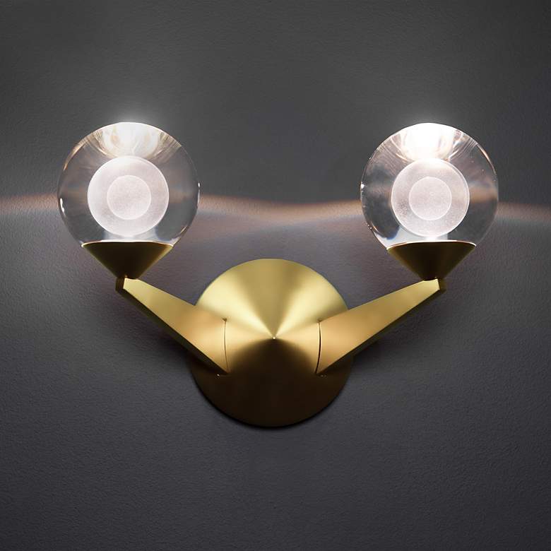 Image 1 Double Bubble 9 3/4" High Aged Brass 2-Light LED Wall Sconce